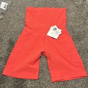 Spacedye Pockets Forever Maternity Biker Short Coral Glow Heather-Small